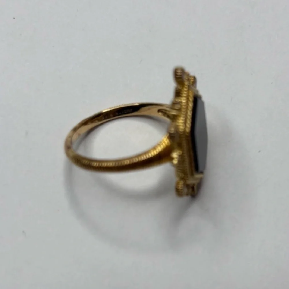 JUDITH RIPKA 14K Gold Black Onyx & Diamonique Hexagon Cut Ring Size 7